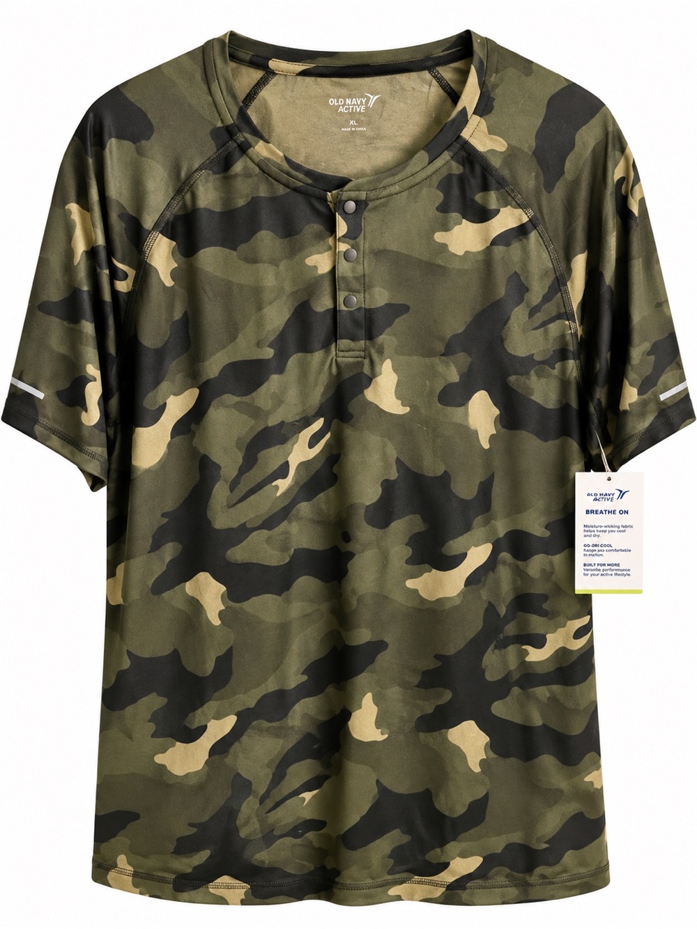 Old Navy Active Olive Camo Snap Henley Shirt